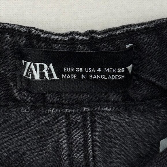 Zara Women's High Rise Denim Shorts 4 Black 100% Cotton 5 Pocket Cuffed Hem - Picture 4 of 6
